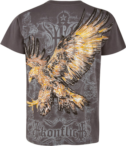 Sakkas Clutching Eagle &amp; Fleur De Lis Metallic Silver Embossed Cotton T-Shirt
