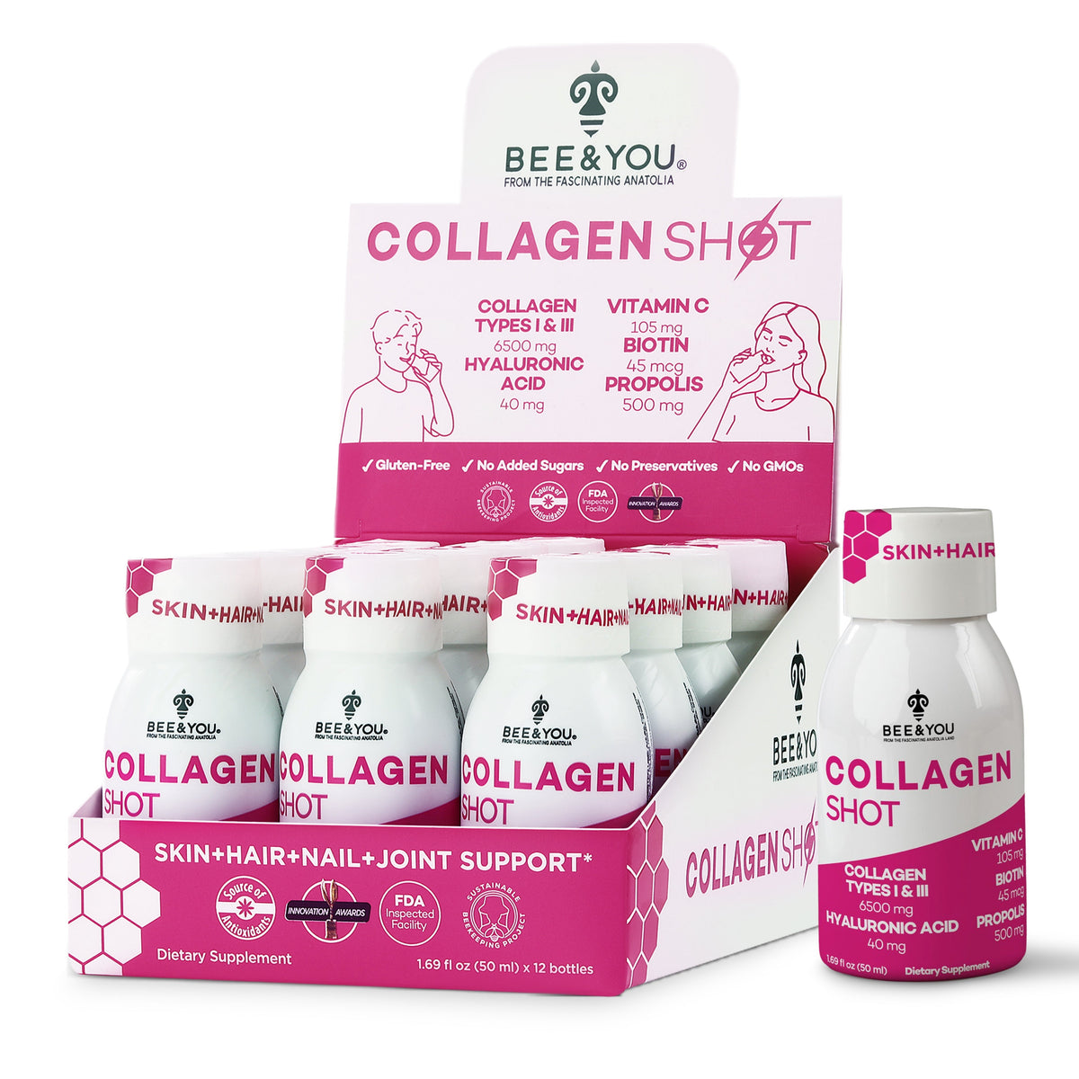 Bee &amp; You Collagen Liquid Shot Drink 1.69 oz (12 Pack)