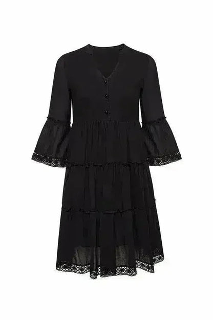 MIKA Black Mini Dress | Boho Peasant Style | Femstylo