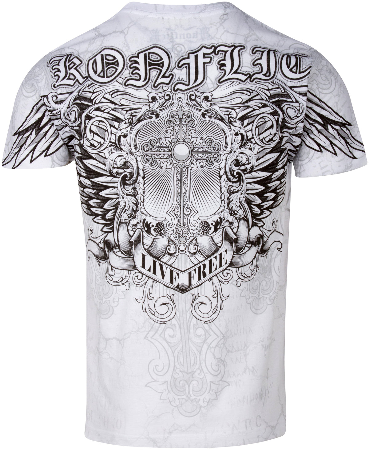 Sakkas Mads Mens Gold Cross &amp; Wings Metallic Embossed T-Shirt Short Sleeve Cotton