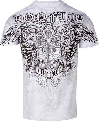 Sakkas Mads Mens Gold Cross &amp; Wings Metallic Embossed T-Shirt Short Sleeve Cotton