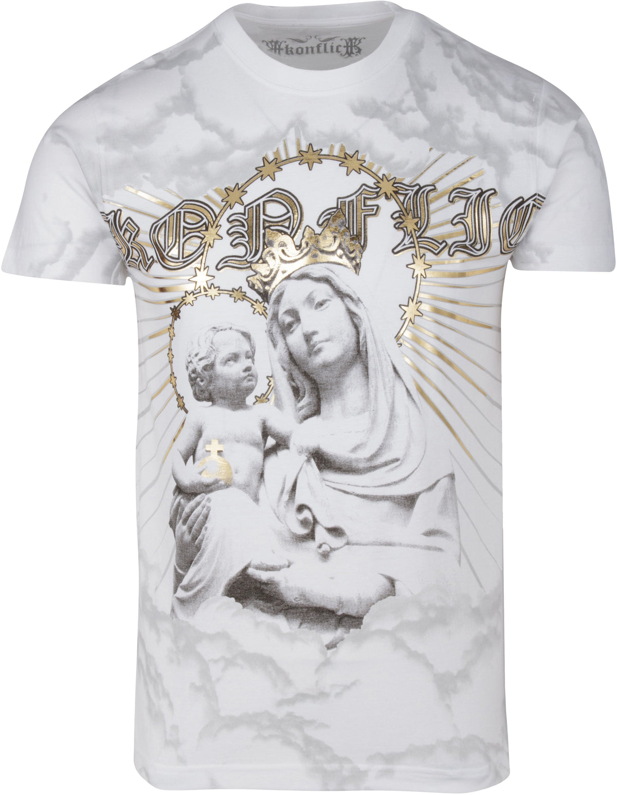 Sakkas Liam Mens Everyday Short Sleeve Cotton Embossed T-shirt Virgin &amp; Baby Jesus