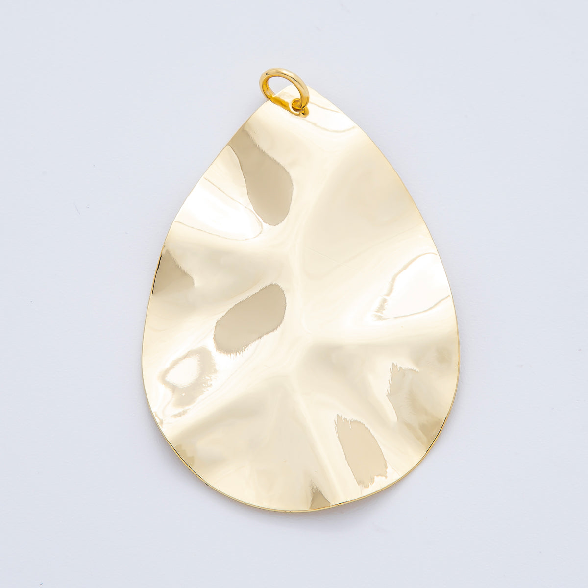 18K Gold Filled 51mm Geometric Hammered Teardrop Charm | N1791