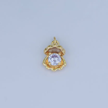 24K Gold Filled 14.5mm CZ Sea Shell Clam 3D Multidimensional Charm | N033