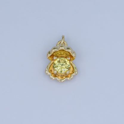 24K Gold Filled 14.5mm CZ Sea Shell Clam 3D Multidimensional Charm | N033