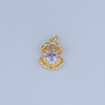 24K Gold Filled 14.5mm CZ Sea Shell Clam 3D Multidimensional Charm | N033