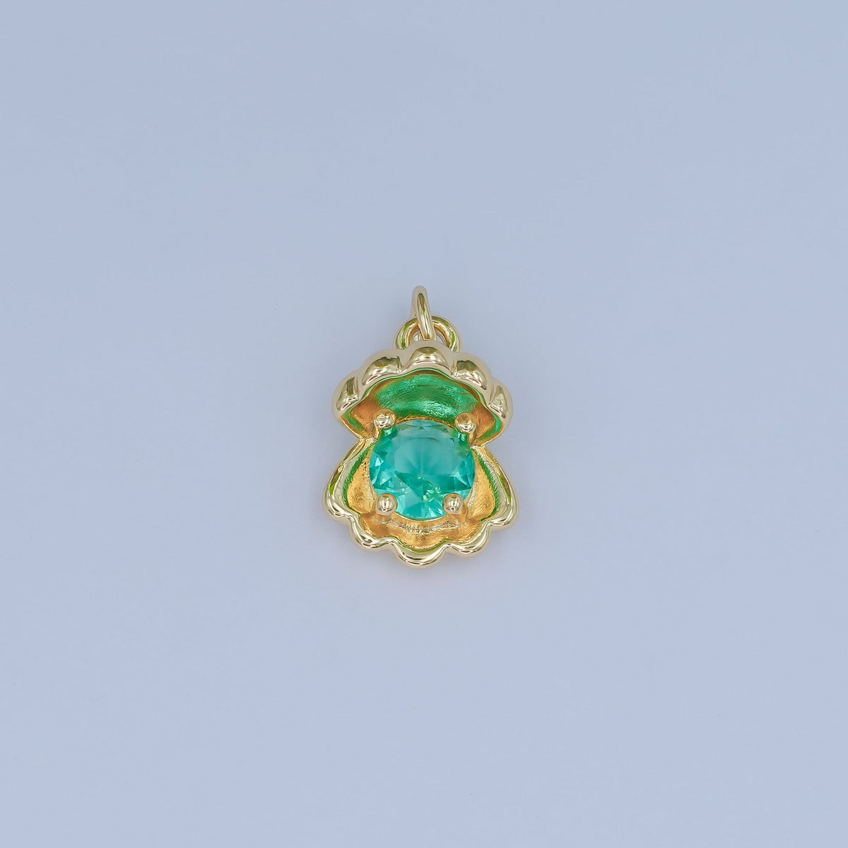 24K Gold Filled 14.5mm CZ Sea Shell Clam 3D Multidimensional Charm | N033