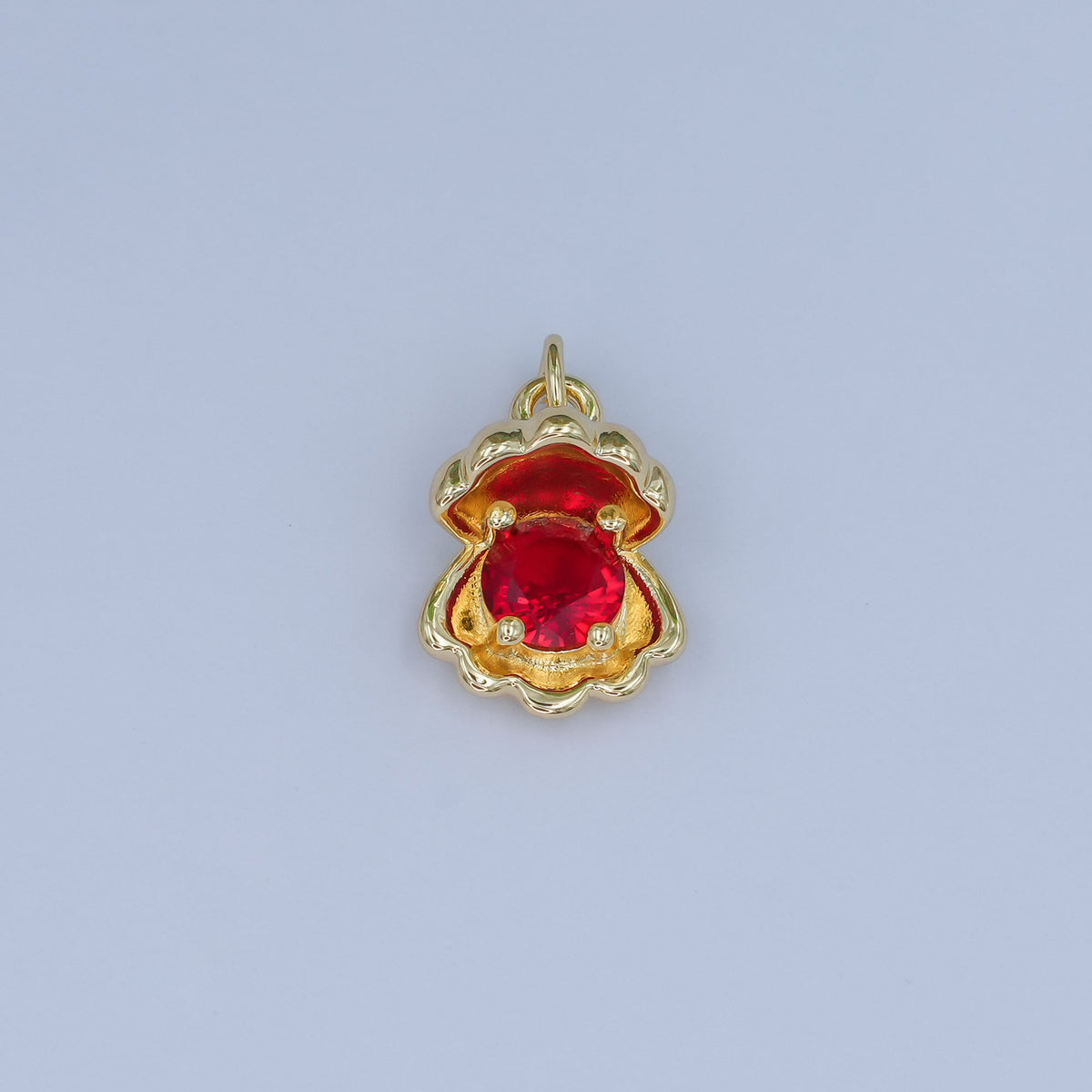 24K Gold Filled 14.5mm CZ Sea Shell Clam 3D Multidimensional Charm | N033