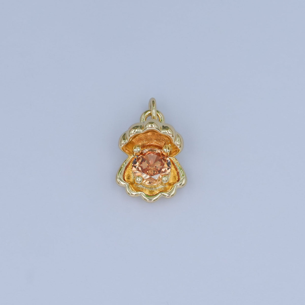 24K Gold Filled 14.5mm CZ Sea Shell Clam 3D Multidimensional Charm | N033