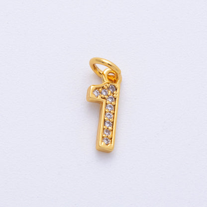 24K Gold Filled 14mm Number 0-9 Clear Micro Paved CZ Charm | N1025 - N1034