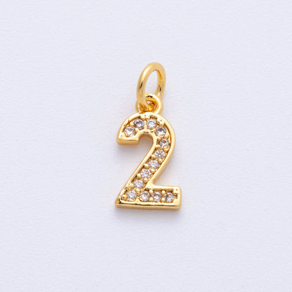 24K Gold Filled 14mm Number 0-9 Clear Micro Paved CZ Charm | N1025 - N1034