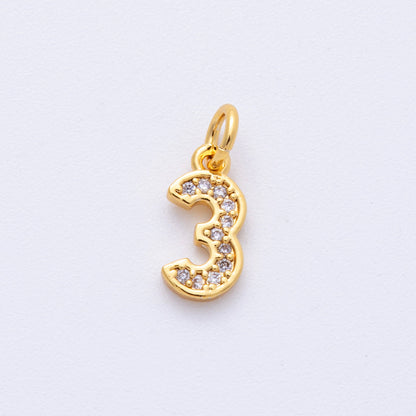 24K Gold Filled 14mm Number 0-9 Clear Micro Paved CZ Charm | N1025 - N1034
