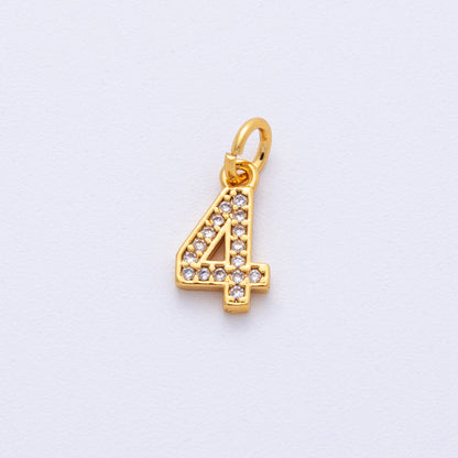 24K Gold Filled 14mm Number 0-9 Clear Micro Paved CZ Charm | N1025 - N1034