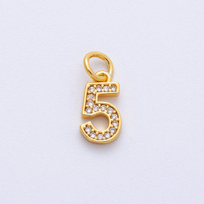 24K Gold Filled 14mm Number 0-9 Clear Micro Paved CZ Charm | N1025 - N1034