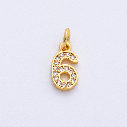 24K Gold Filled 14mm Number 0-9 Clear Micro Paved CZ Charm | N1025 - N1034