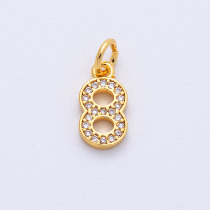 24K Gold Filled 14mm Number 0-9 Clear Micro Paved CZ Charm | N1025 - N1034