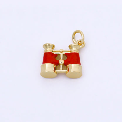 24K Gold Filled Red Enamel Spy Binocular Telescope 3D Multidimensional Charm | N1325