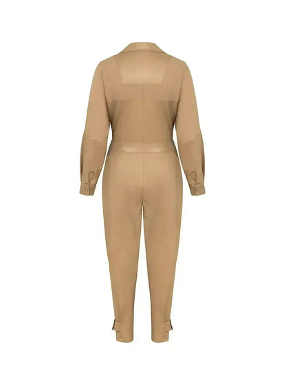 Lapel Collar Faux Leather Jumpsuit