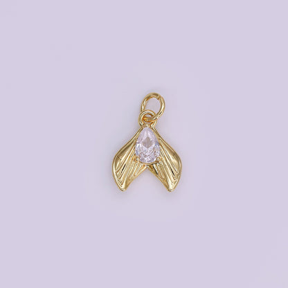 24K Gold Filled 13.5mm Clear CZ Teardrop Lined Fish Tail Charm in Gold &amp; Silver | N858