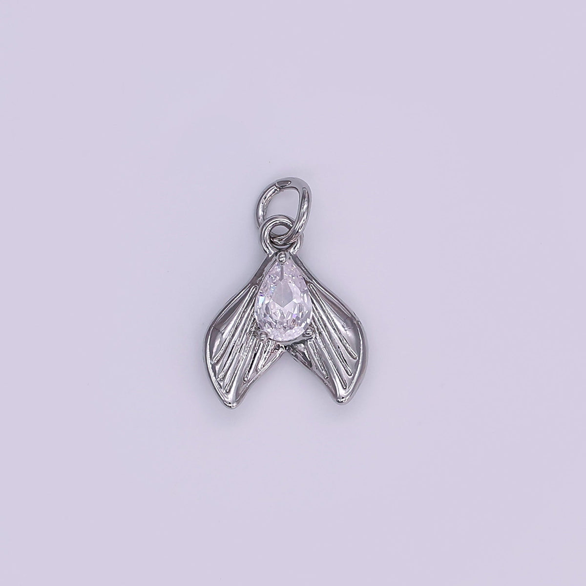 24K Gold Filled 13.5mm Clear CZ Teardrop Lined Fish Tail Charm in Gold &amp; Silver | N858