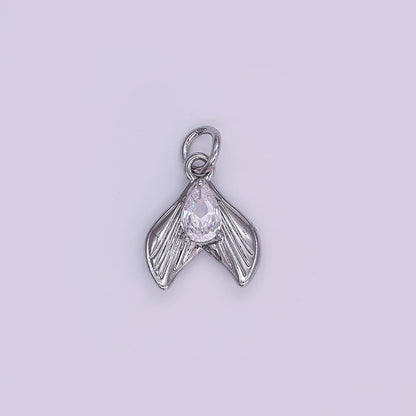 24K Gold Filled 13.5mm Clear CZ Teardrop Lined Fish Tail Charm in Gold &amp; Silver | N858