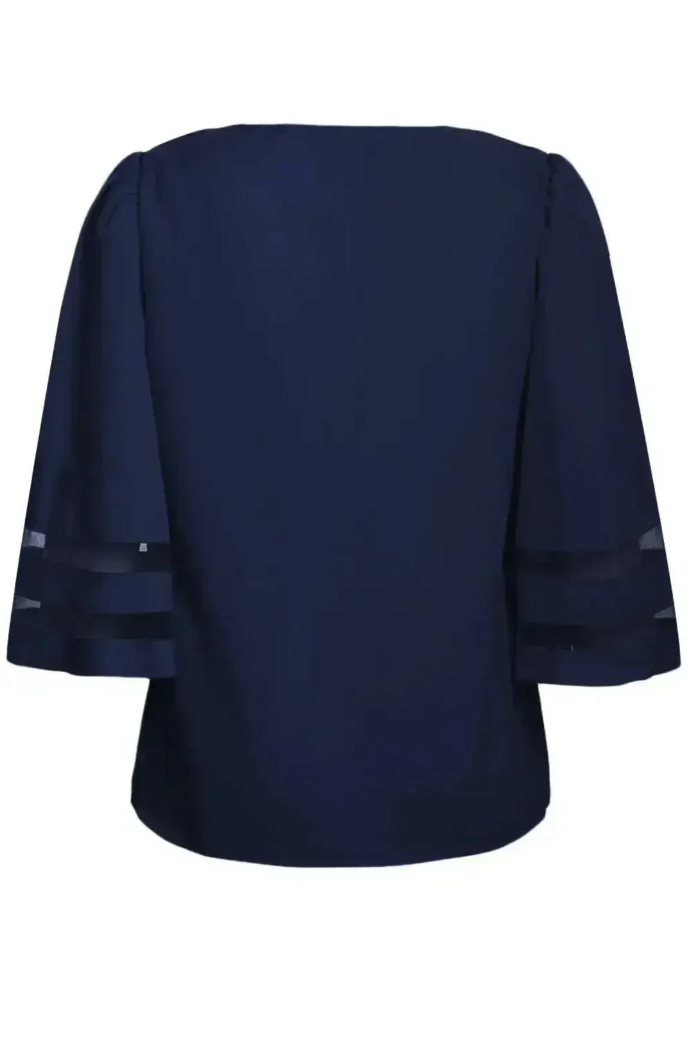 Navy Blue Flare Sleeve V Neck Loose Women&