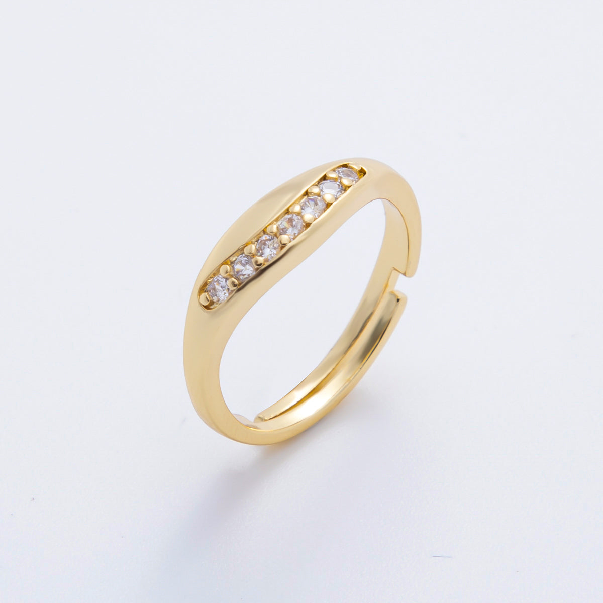 18K Gold Filled Clear Micro Paved CZ Adjustable Thin Band Ring | O2255