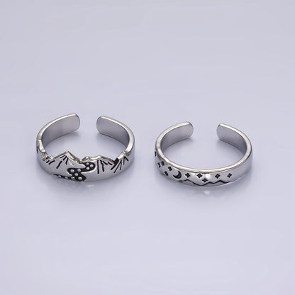 14K Gold Filled Valley River Starry Night Band Ring Set in Silver &amp; Gold | O1068 O1069