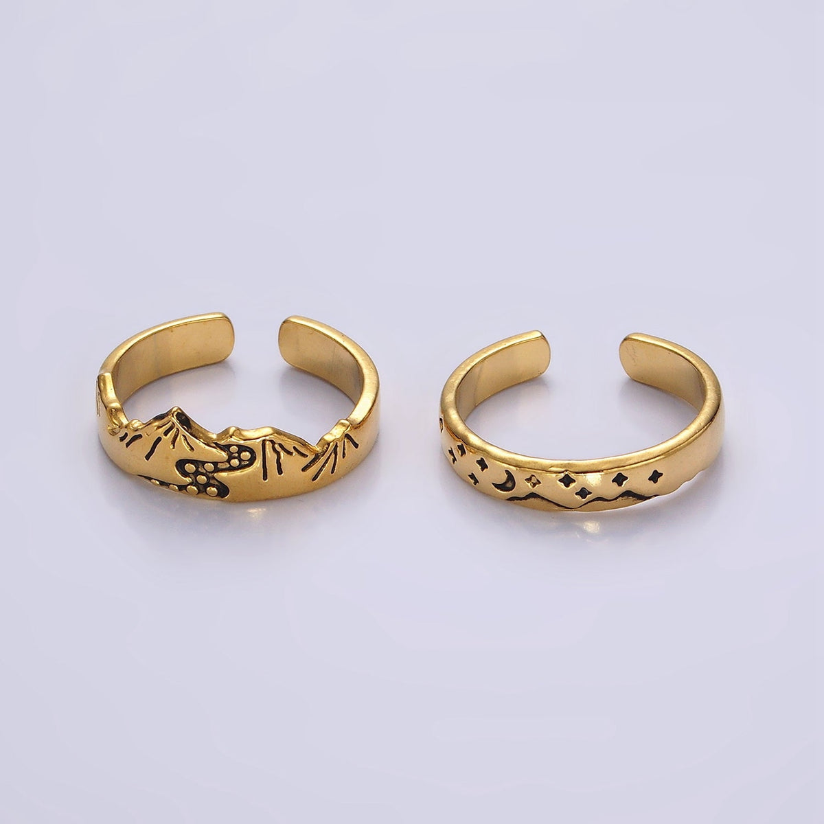 14K Gold Filled Valley River Starry Night Band Ring Set in Silver &amp; Gold | O1068 O1069