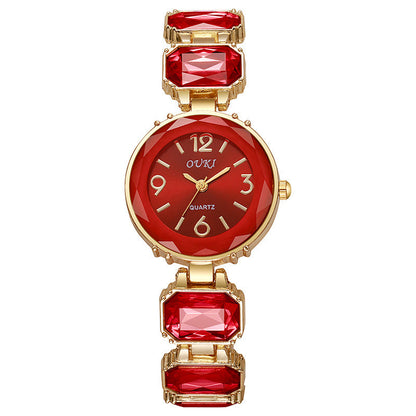 Women’s Gold Bracelet Quartz Watch with Black Crystal Dial