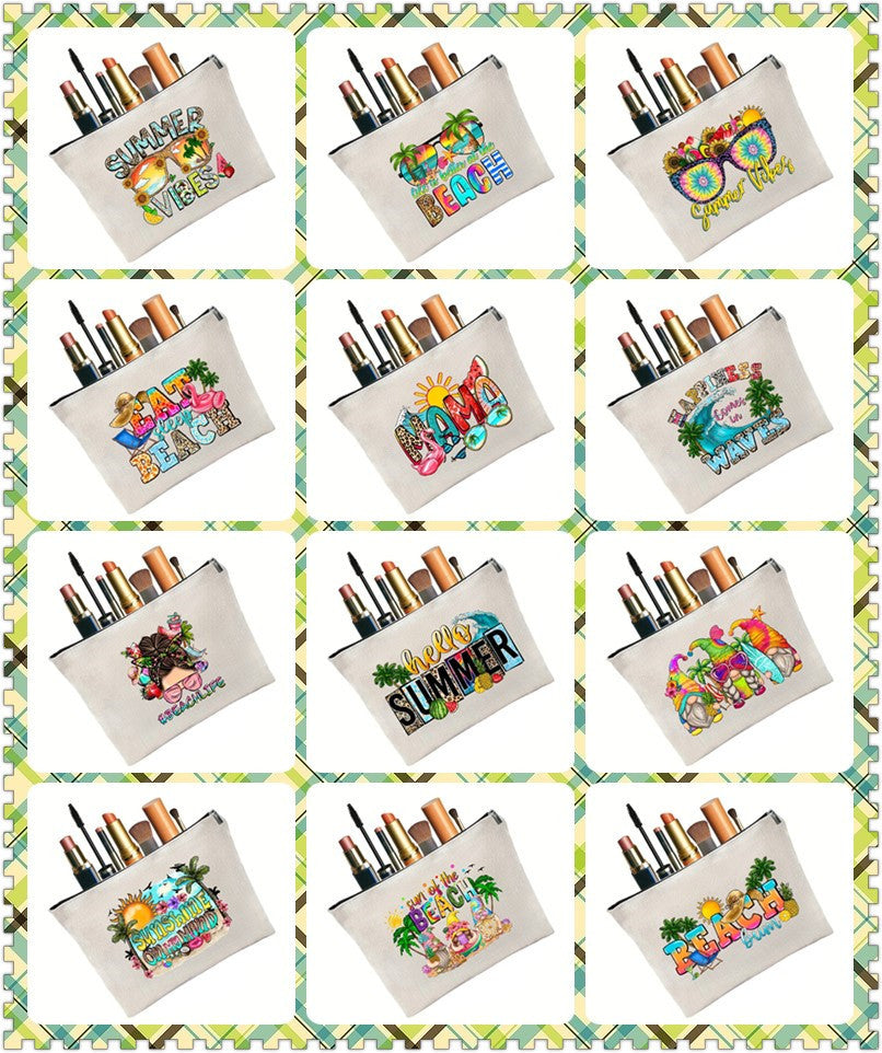 Linen printed cosmetic bag, cosmetic lipstick storage bag, small simple zipper evening clutch bag,