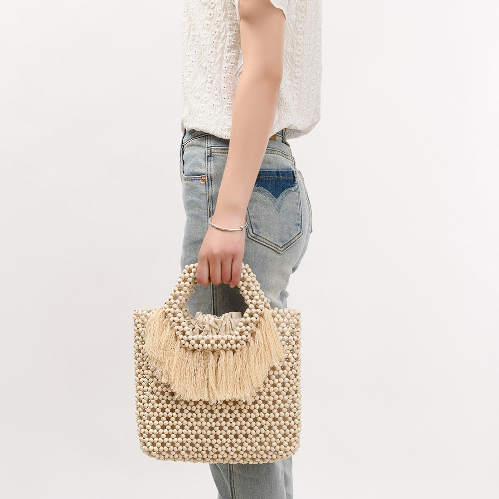 Beach Vacation Wooden Bead Bag – Handwoven Women&