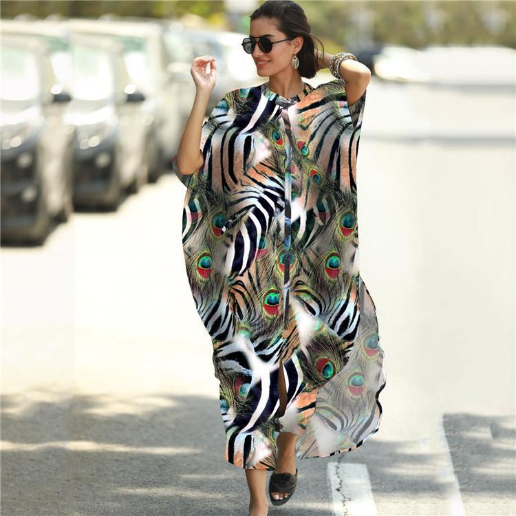 Black &amp; Brown Striped Beach Robe ¨C Sexy Single-Breasted Bikini Cover-Up, Vacation Kimono