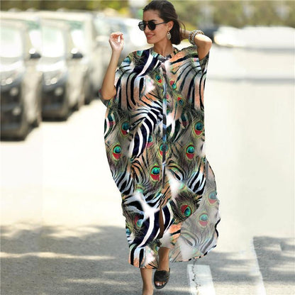 Black &amp; Brown Striped Beach Robe ¨C Sexy Single-Breasted Bikini Cover-Up, Vacation Kimono