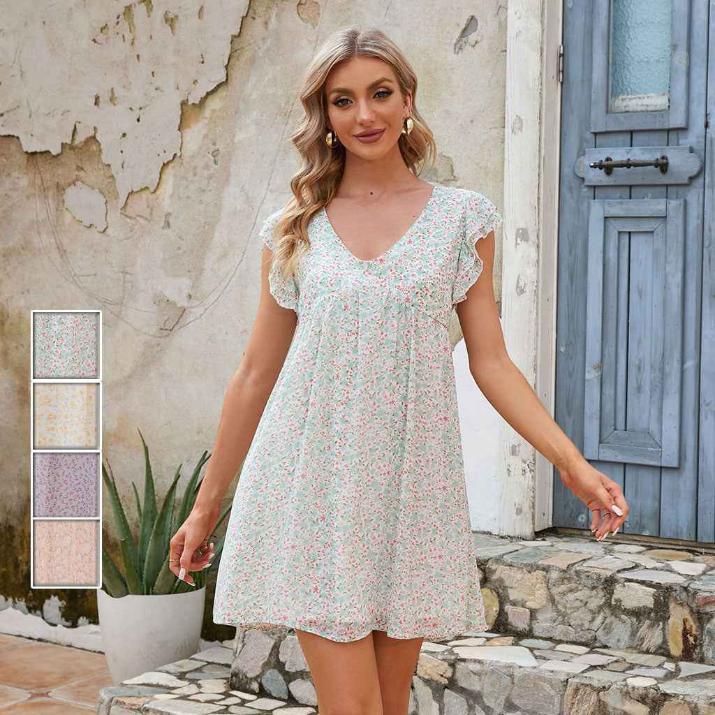 Women Summer Chiffon Floral Print Long Dress