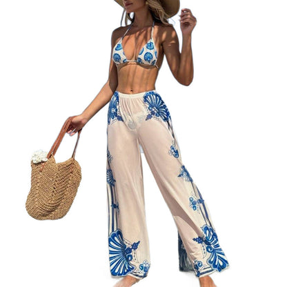 3 Piece Short Apron Bikini with Floral Print and Tie Straps Women&