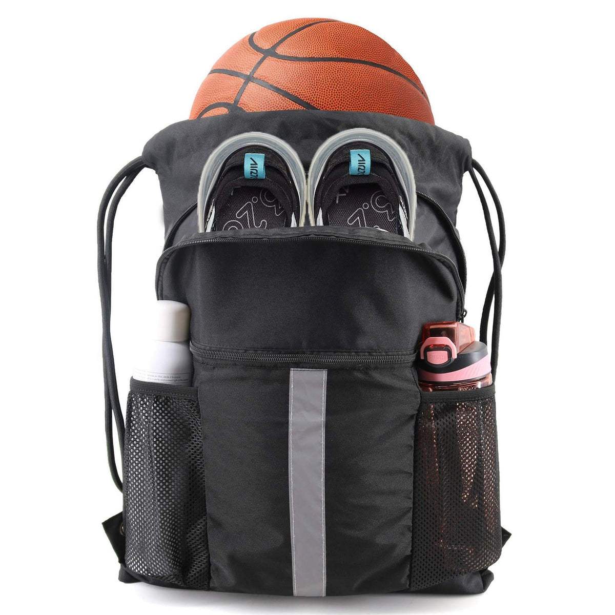 Basketball football drawstring backpack, drawstring backpack with shoe compartment, sports belt pocket sports equipment bag
