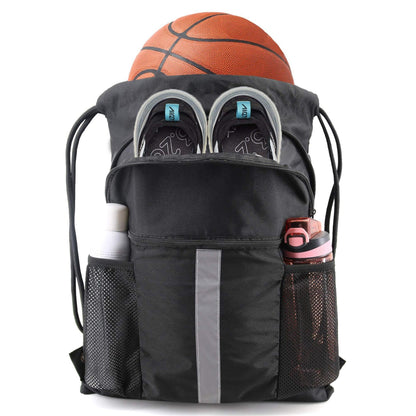 Basketball football drawstring backpack, drawstring backpack with shoe compartment, sports belt pocket sports equipment bag