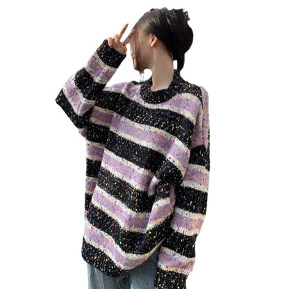 Retro Striped Round Neck Sweater