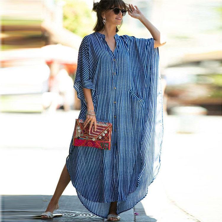 Black &amp; Brown Striped Beach Robe ¨C Sexy Single-Breasted Bikini Cover-Up, Vacation Kimono