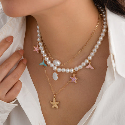 starfish necklace pearl shell necklace