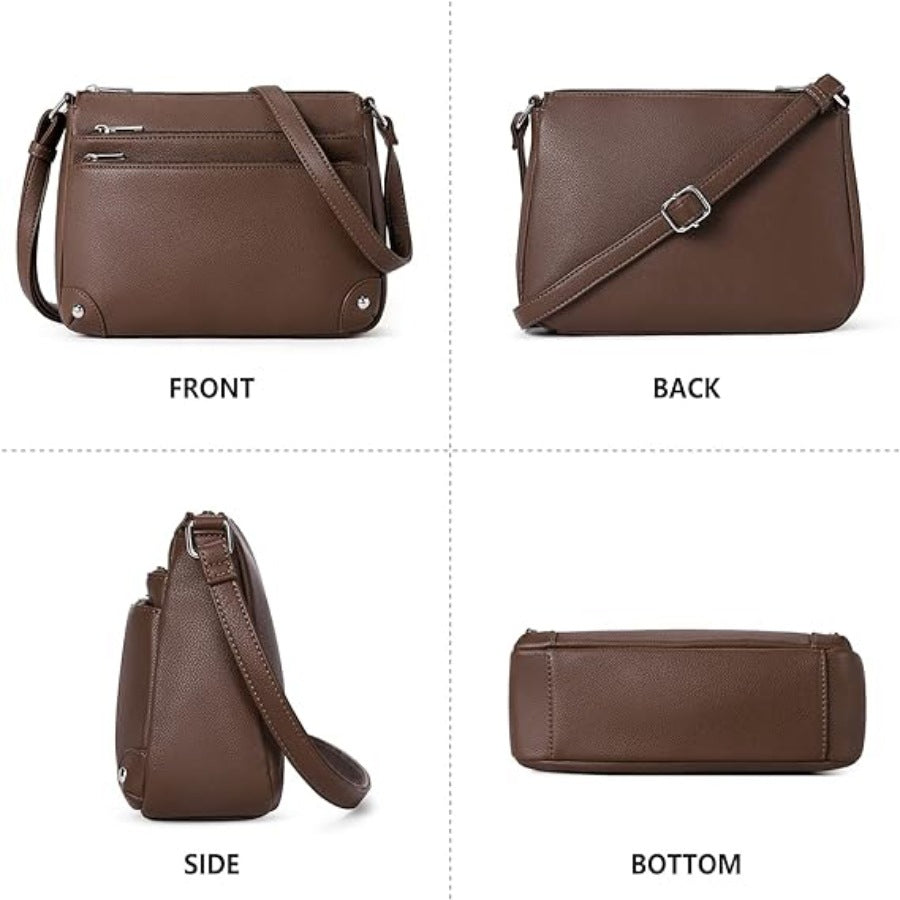 Small crossbody bag for women, shoulder bag multi-zip pocket bag, classic function messenger bag