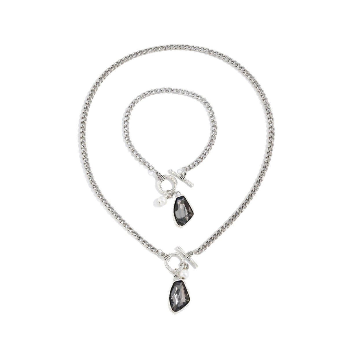 Luxury Irregular Acrylic Black Diamond Pendant Necklace &amp; Bracelet Set Women Autumn Winter