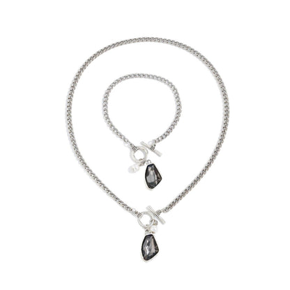 Luxury Irregular Acrylic Black Diamond Pendant Necklace &amp; Bracelet Set Women Autumn Winter