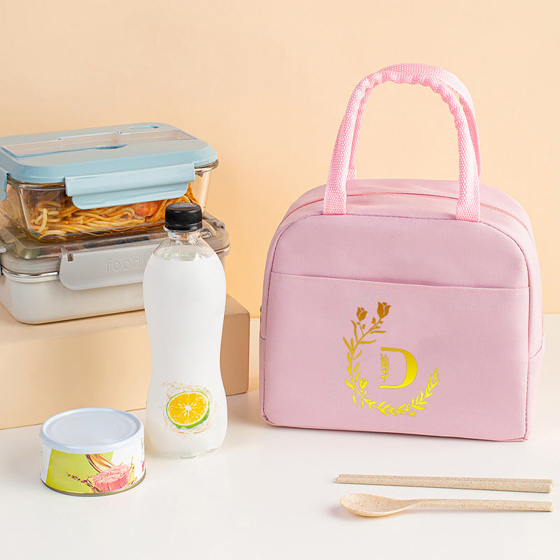 Letter pattern printed thermal insulation bag, lunch box bag, tote aluminum foil ice bag, lunch storage picnic bag, fresh-keeping bag