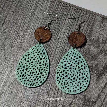 Bohemian Wood Disc and Leather Tassel Earrings