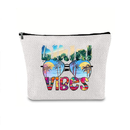 Linen printed cosmetic bag, cosmetic lipstick storage bag, small simple zipper evening clutch bag,