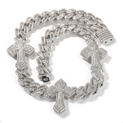 mens gold cross cuban link chain necklace