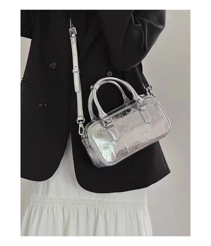 Retro crossbody bag, small square bag, small top handle purse metallic