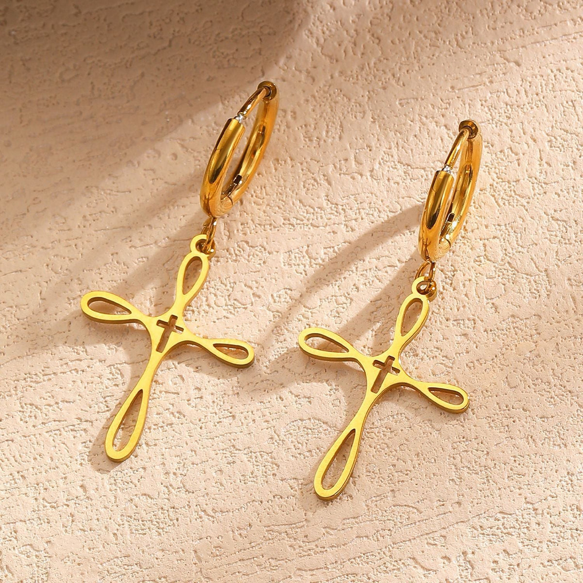 Cross Pendant Stainless Steel Clavicle Chain &amp; Earrings Set Simple Daily Jewelry